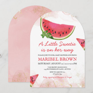 Vattenmelon Little Sweetie Baby Shower Rosa Inbjudningar