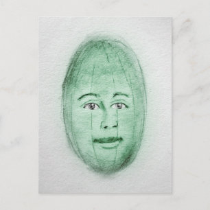 Vattenmelon Man Postkort - Konstig Konst Grön Vit Vykort