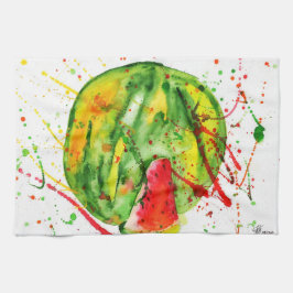Vattenmelon med ljusa vattenfärger i abstrakt kökshandduk