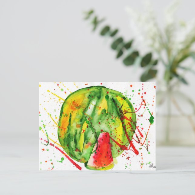 Vattenmelon med ljusa vattenfärger i abstrakt vykort (Stående Fram)