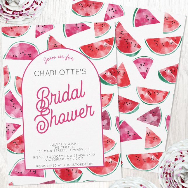 Vattenmelon, Möhippa Inbjudningar (Watermelon watercolor personalized custom Bridal Shower party invitations)