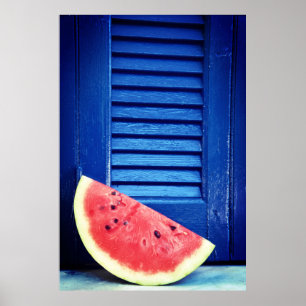 Vattenmelon och blått fönster Poster