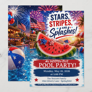 Vattenmelon och fyrverkerier Poolparty Inbjudan