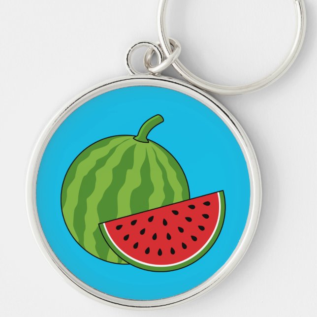 Vattenmelon och segment rund silverfärgad nyckelring (Framsidan)