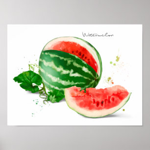 Vattenmelon och stänk av vattenfärgsmålning poster