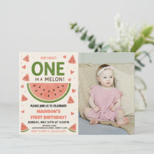 Vattenmelon "One in a Melon" 1st Birthday Inbjudningar
