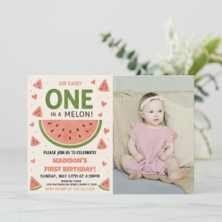 Vattenmelon "One in a Melon" 1st Birthday Inbjudningar