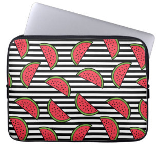 Vattenmelon på Black & White Rand Mönster Laptop Sleeve