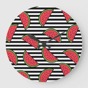 Vattenmelon på Black & White Rand Mönster Stor Klocka