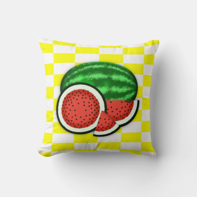Vattenmelon på guldbakgrund kudde (Framsida)
