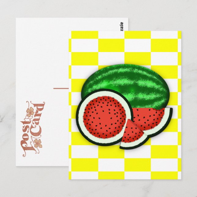 Vattenmelon på guldbakgrund vykort (Fram/baksida)
