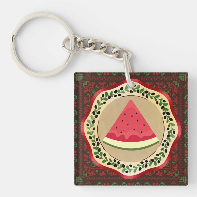 Vattenmelon på olivplåt med palestinsk tatuering (Framsidan)