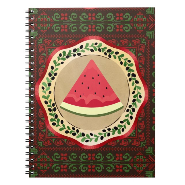 Vattenmelon på olivplåt med palestinsk tatuering anteckningsbok (Framsidan)