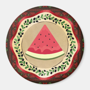 Vattenmelon på olivplåt med palestinsk tatuering magnet