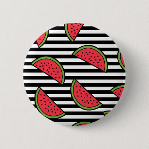 Vattenmelon på svart- & vitrandmönster knapp