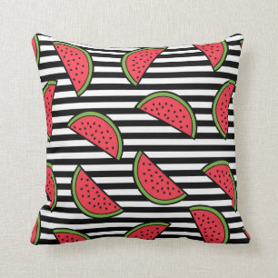 Vattenmelon på svart- & vitrandmönster kudde