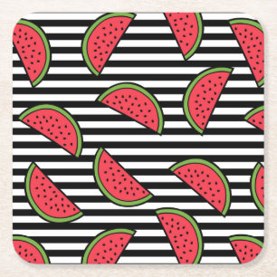 Vattenmelon på svart- & vitrandmönster underlägg papper kvadrat