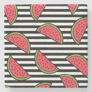 Vattenmelon på svart- & vitrandmönster underlägg sten