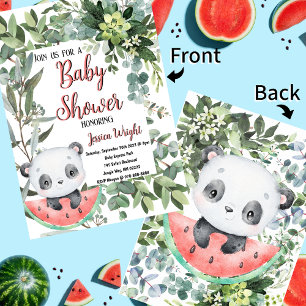 Vattenmelon Panda Watercolor Baby Shower Inbjudningar