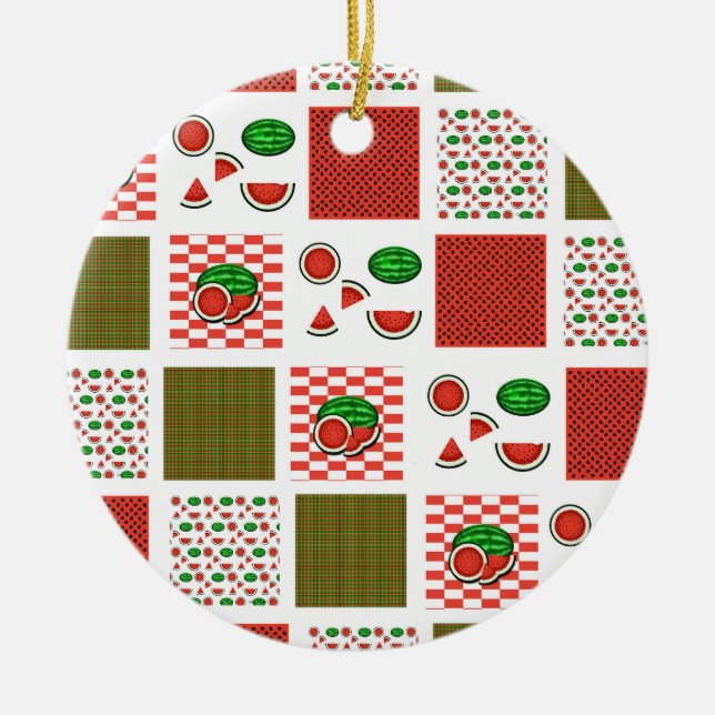 Vattenmelon Patchwork Julgransprydnad Keramik (Framsidan)