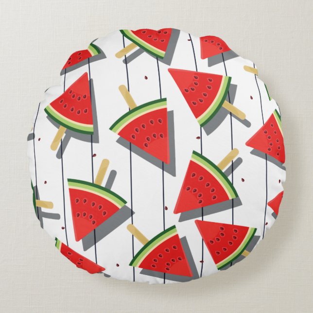 Vattenmelon Pinnstolar & Randigt Mönster Rund Kudde (Framsidan)