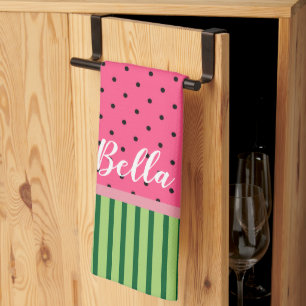 Vattenmelon - Polka dots och Rand Kökshandduk