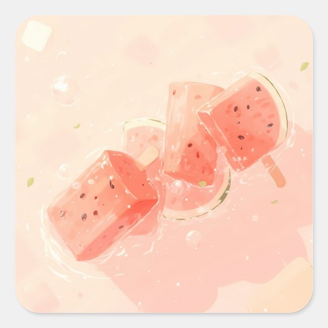 Vattenmelon Popsicle Fyrkantigt Klistermärke (Framsida)