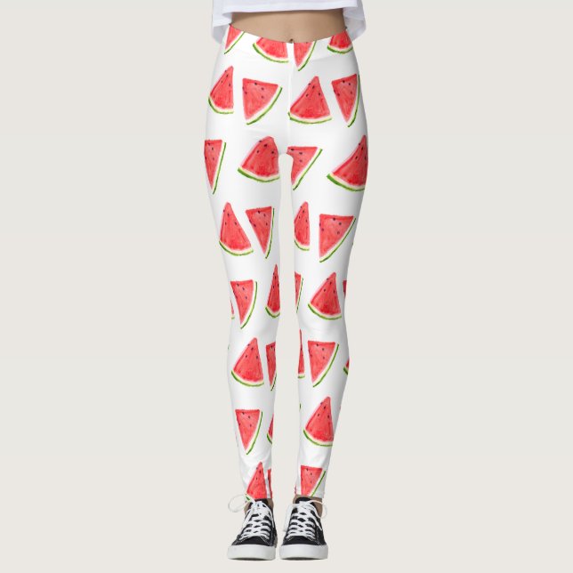 Vattenmelon Red Frukefärg Food Mönster Leggings (Framsida)