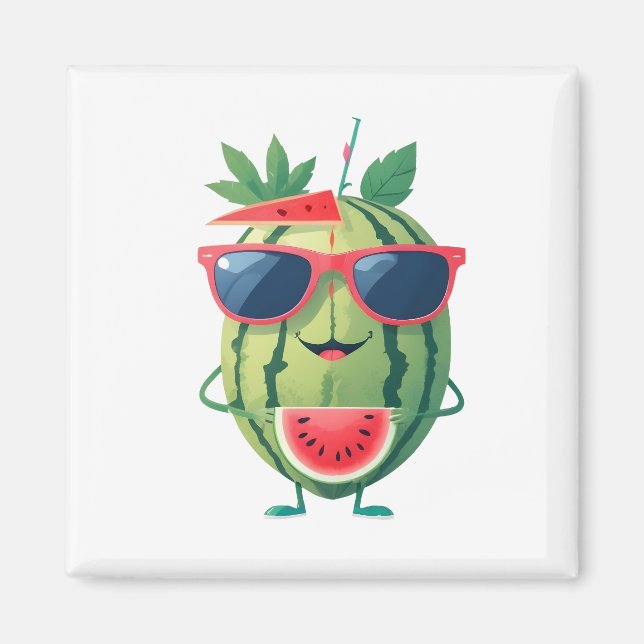 Vattenmelon Roligt Cheerful Vacation Tropical Drin Magnet (Framsidan)