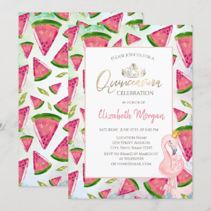 Vattenmelon Rosa Flamingos Quinceañera Inbjudningar