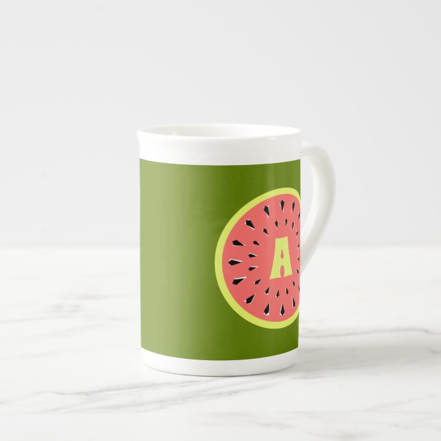 Vattenmelon Rosa Monogram Benporslin Mugg (Framsida höger)