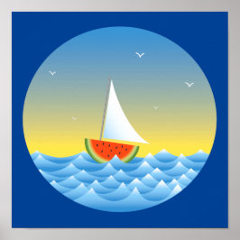 Vattenmelon Segelbåt Affisch