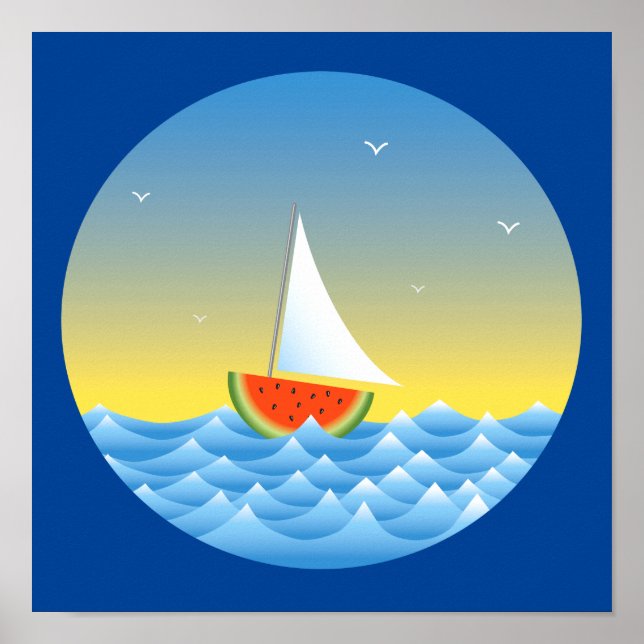 Vattenmelon Segelbåt Affisch (Framsidan)