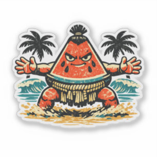Vattenmelon Shogun Beach Sumo — Vintage Sommar Kri Klistermärken