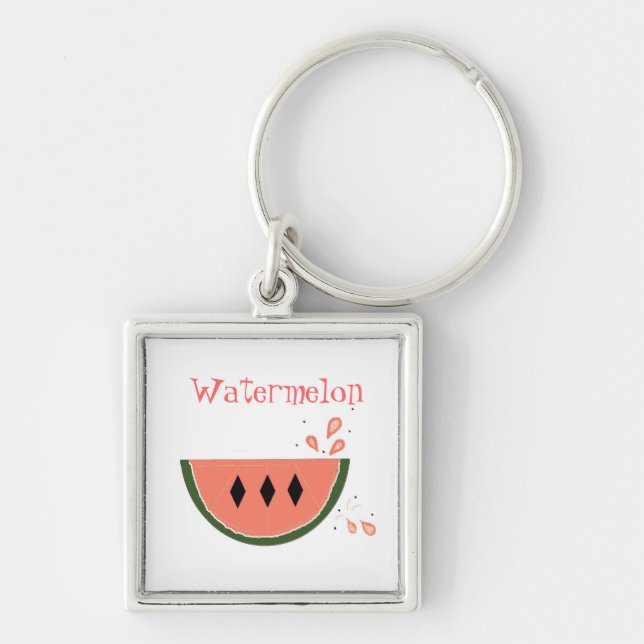 Vattenmelon skiva fyrkantig silverfärgad nyckelring (Framsidan)