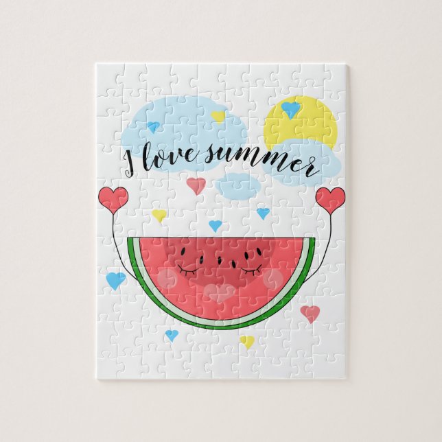 Vattenmelon skiva, text, "Jag älskar sommar" Pussel (Vertikal)
