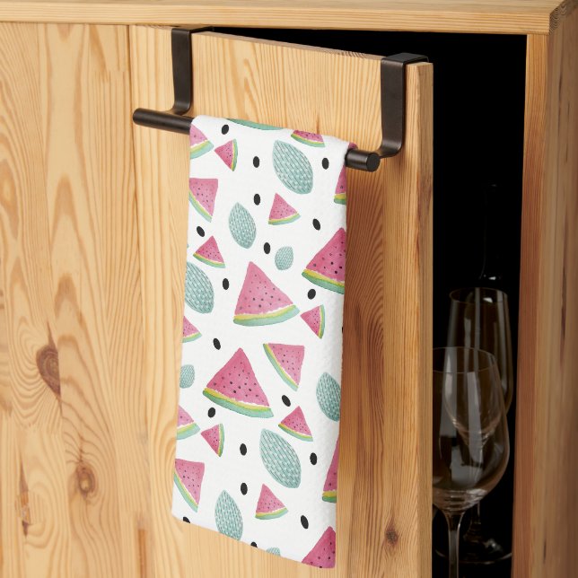 Vattenmelon Skivor Akvarell Handmålad Kökshandduk (Thirds Fold)