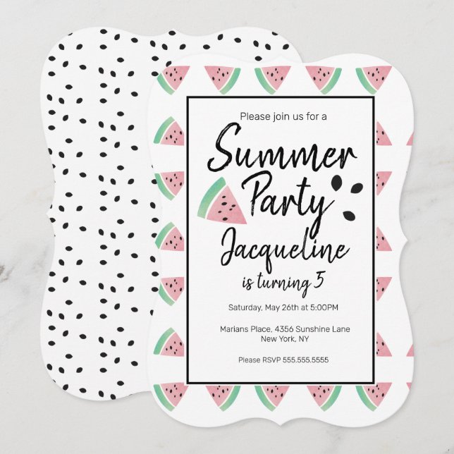 Vattenmelon Skivor och Frön Sommar Fruktig Födelse Inbjudningar (Fram/baksida)