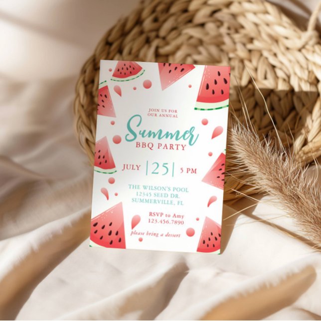 Vattenmelon Sommar BBQ Trädgårdsfest Inbjudningar (Skapare uppladdad)