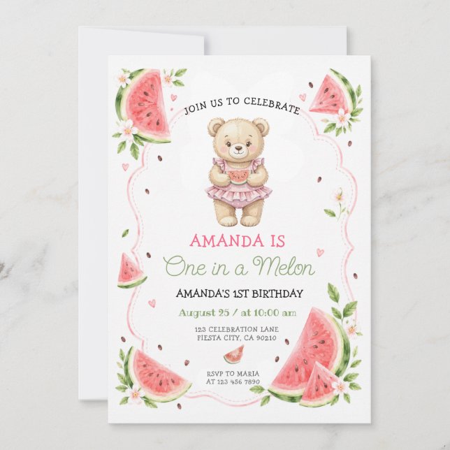 Vattenmelon Sommar En-i-en-Melon Födelsedag Inbjudningar (Framsida)