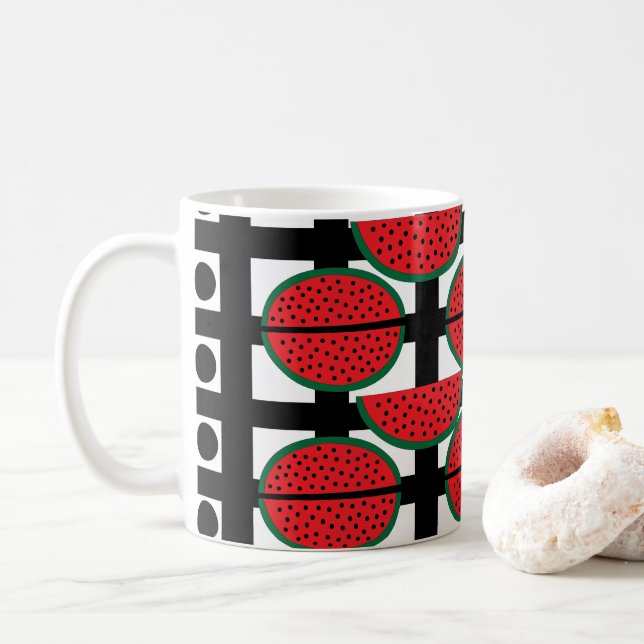 Vattenmelon Sommar Frukt Geometriskt Mönster Kaffemugg (Med munk)