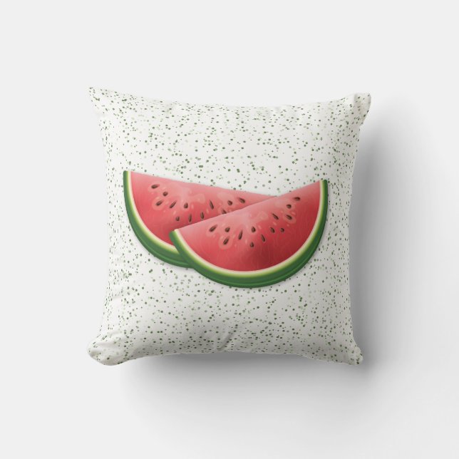 Vattenmelon Sommar Frukt Skivor Och Gröna Prickar Kudde (Framsida)