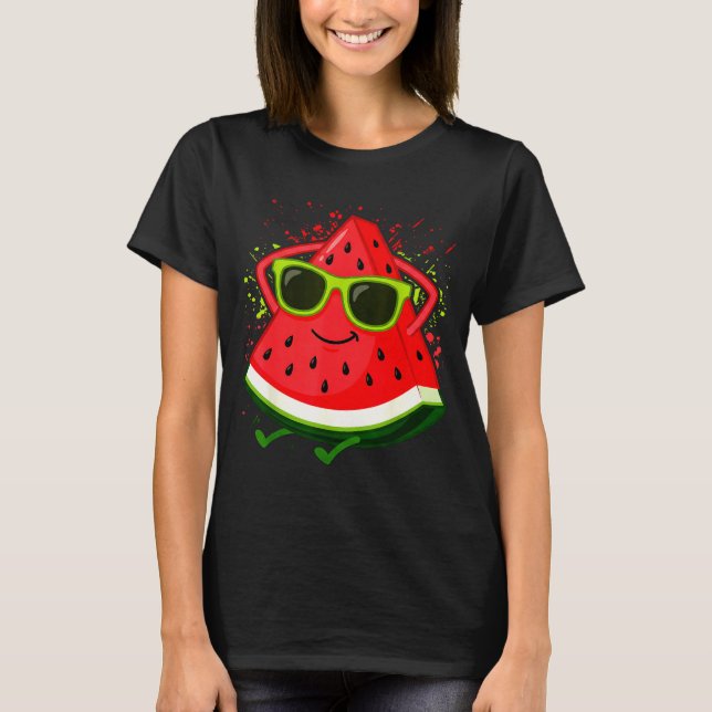 Vattenmelon Sommar Melon med Solglasögon Rolig T Shirt (Framsida)