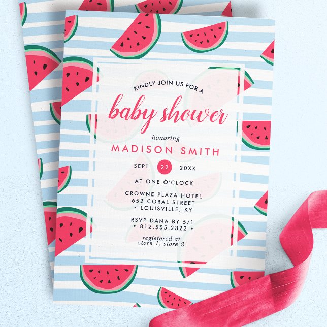 Vattenmelon Sommar Rosa Grön Frukt Babyfirande Inbjudningar (Skapare uppladdad)