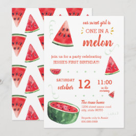 Vattenmelon Sommarens första födelsedag EN I MELON Inbjudningar