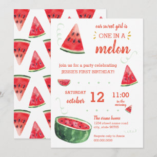 Vattenmelon Sommarens första födelsedag EN I MELON Inbjudningar