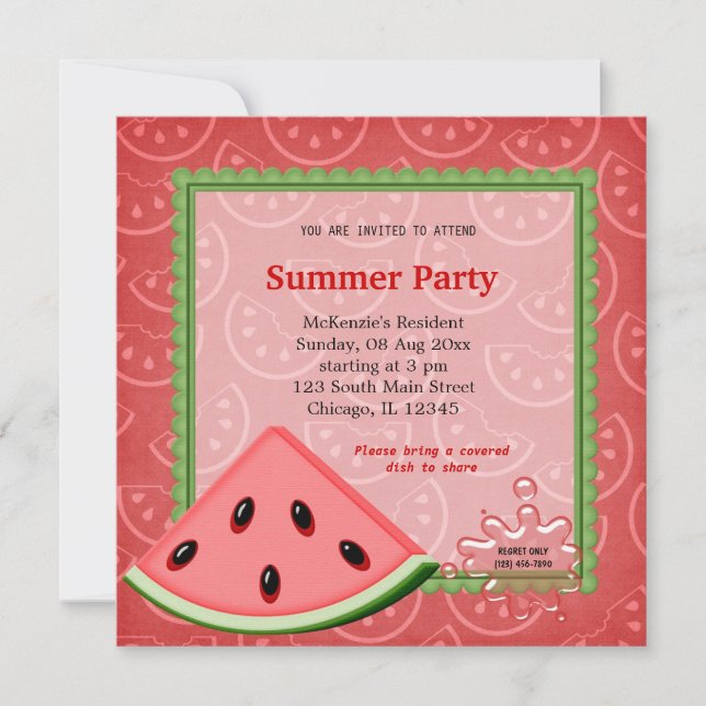 Vattenmelon Sommarfest Inbjudningar (Framsida)