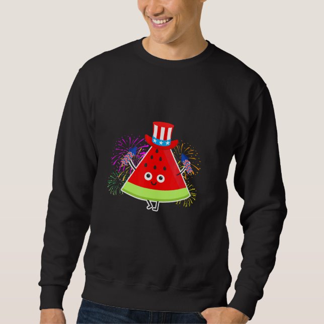 Vattenmelon Sommarmelon med USA flagga Hat Lång Ärmad Tröja (Framsida)
