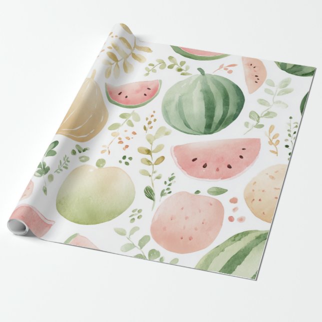 Vattenmelon Söt Färgrik Rosa Grön Presentpapper (Utrullad)
