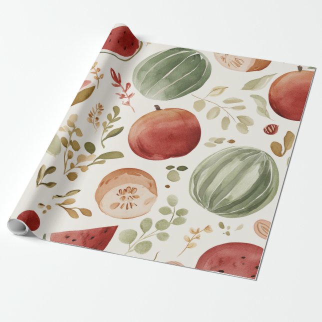 Vattenmelon Söt Färgrik Rosa Grön Presentpapper (Utrullad)
